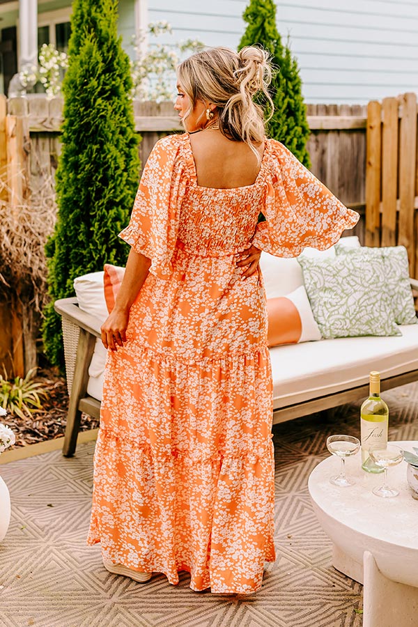 Ultimate Floral Elegance Smocked Maxi Dress in Vibrant Orange