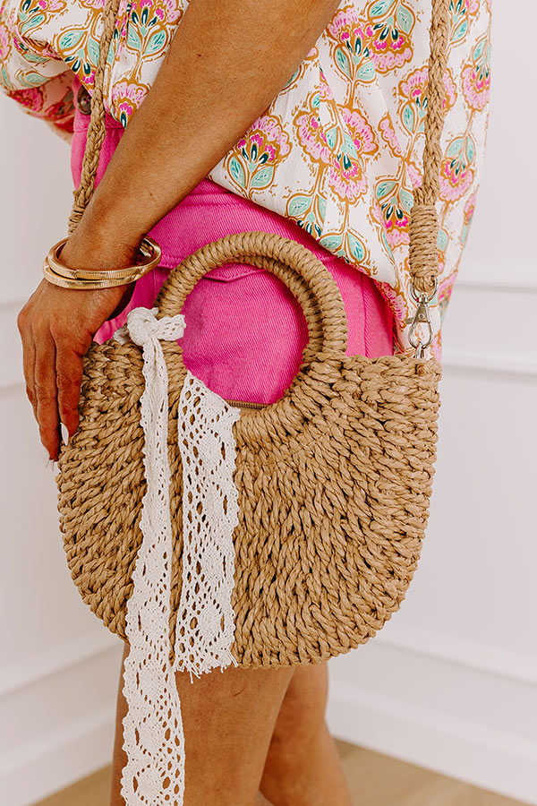 Premium Woven Raffia Purse with Detachable Strap - Tan