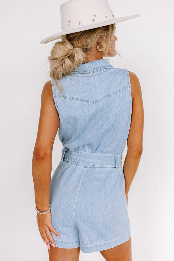 Premium Boho Chic Denim Romper - Light Wash