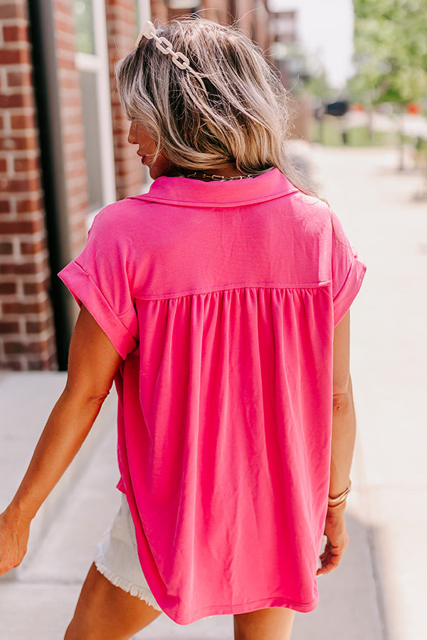 Premium Casual Button-Up Top - Trendy Pink