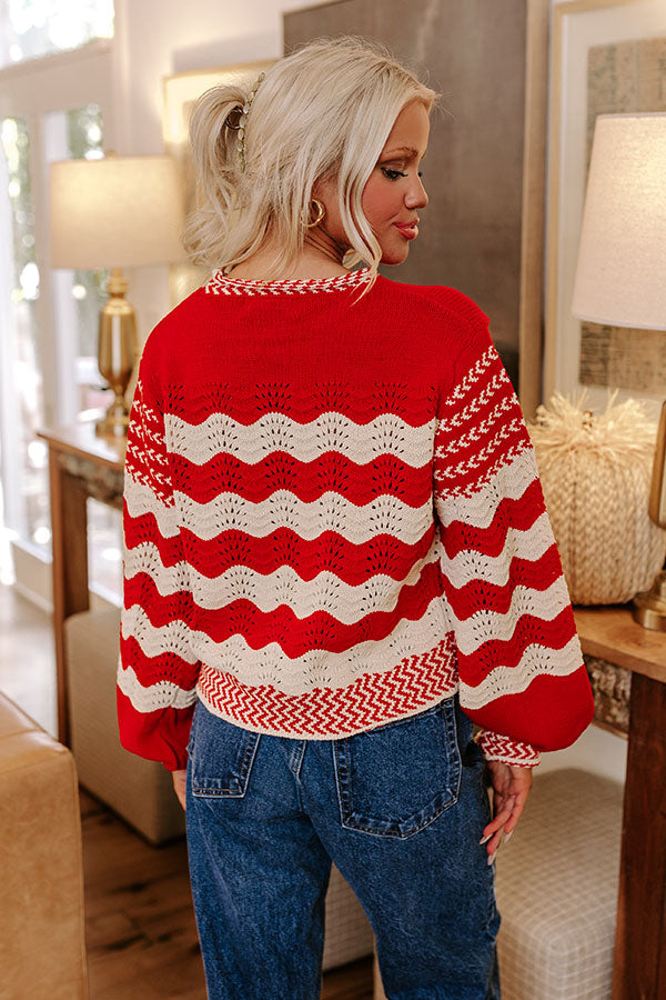 Ultimate Cozy Hot Cocoa Pointelle Knit Sweater - Red