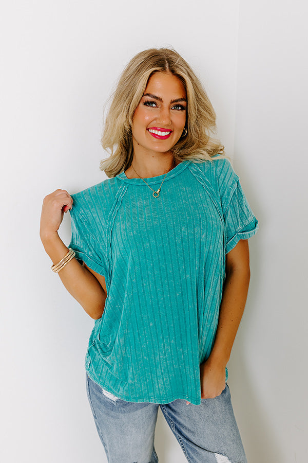 Premium Turquoise Mineral Wash Ribbed Shift Top