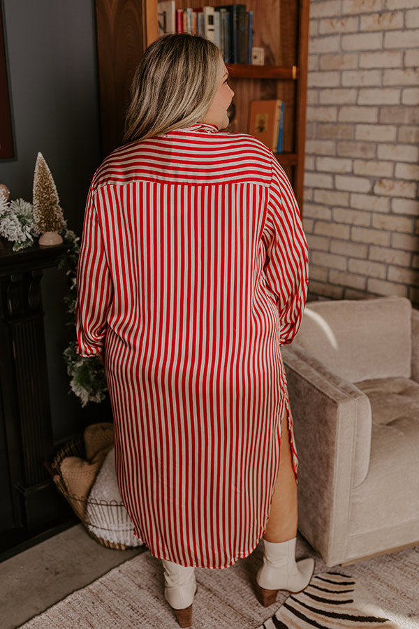 Premium Red Curves Striped Midi Dress