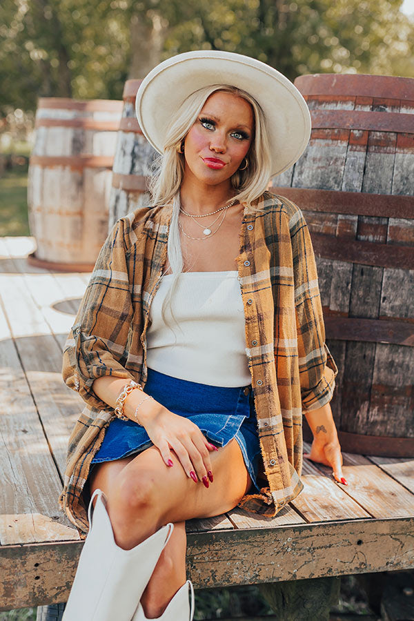 Ultimate Hayride Bliss: Premium Vintage Plaid Tunic in Camel