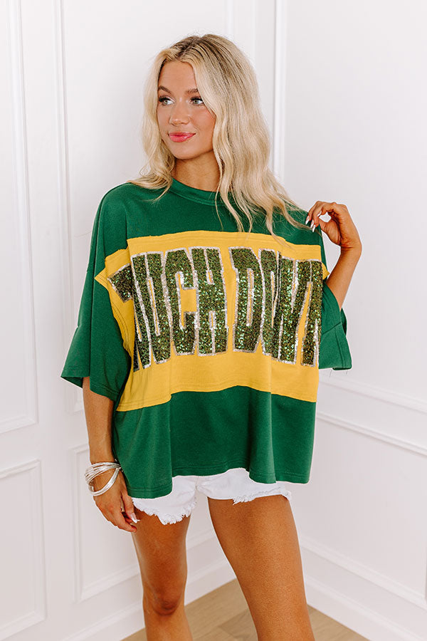 Ultimate Touch Down Sequin Oversized Tee - Team Spirit in Green