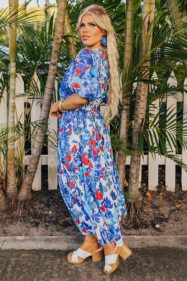 Ultimate Royal Blue Curves Midi Dress - Premium Floral Elegance