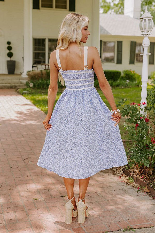 Premium Garden Gorgeous Jacquard Midi Dress in Blue