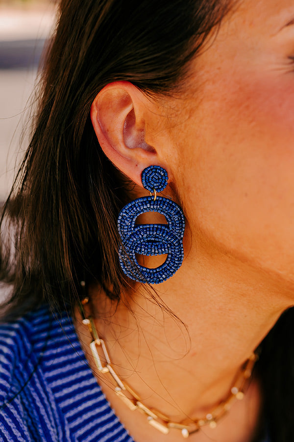 Premium Navy Beaded Double Hoop Earrings - Iconic Style