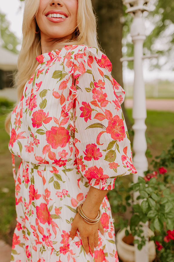 Elegant Grace Floral Chiffon Dress - Ivory Curves Collection