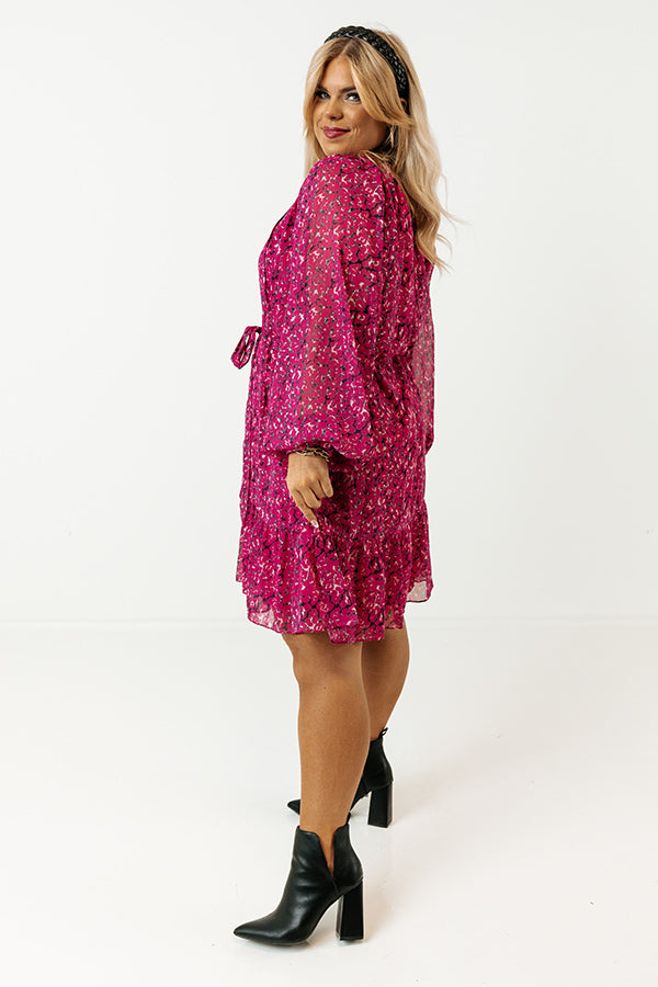 Ultimate Fuchsia Chiffon Shift Dress - Animal Print & Shimmer Accents