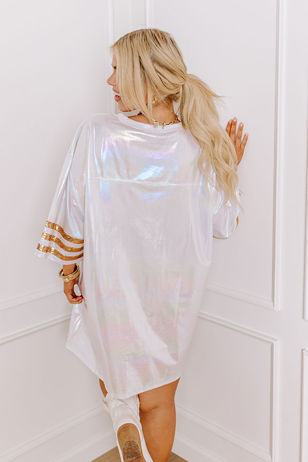 Ultimate Touch Down Faux Leather Mini Dress - Sporty Chic Glam in White Iridescent