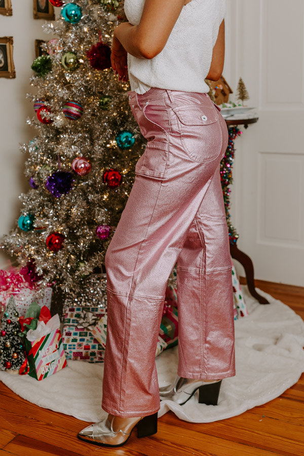 Premium High Waist Metallic Pants - Chic Pink Edition