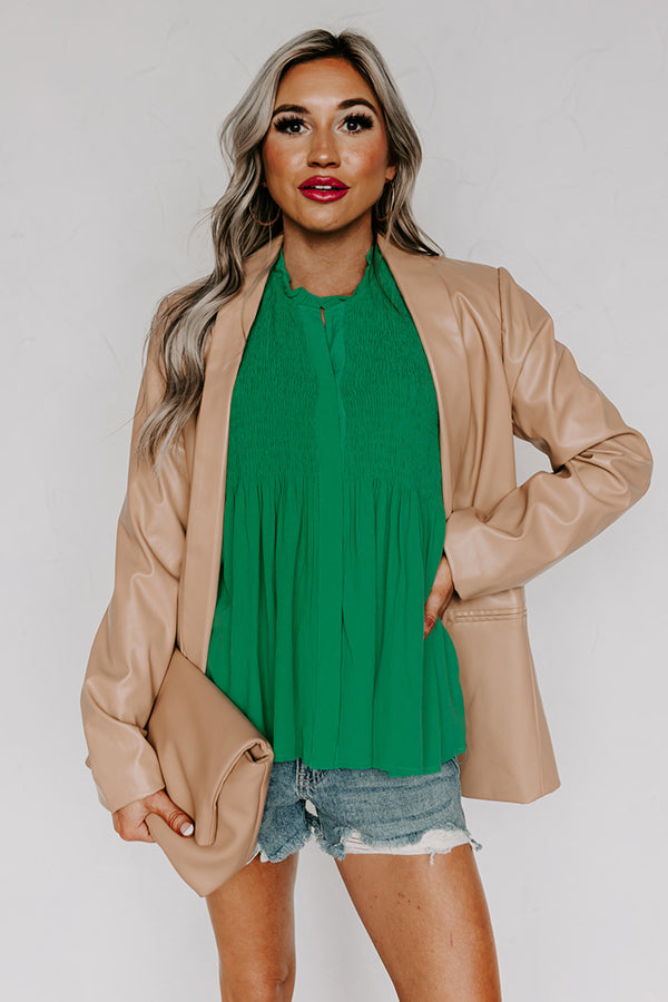 Premium Kelly Green Smocked Top - Effortless Elegance