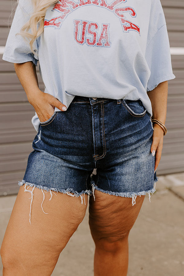 Ultimate Risen Lela High Waist Denim Shorts - Dark Wash Curves Edition