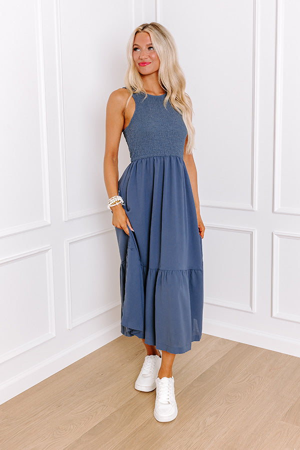 Premium Oceanside Brunch Smocked Midi Dress