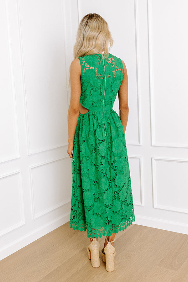 Premium Elegance Lace Cut Out Midi Dress - Green