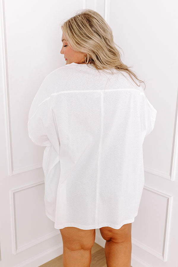 Ultimate Game Day Glam Sequin Oversized Tee - White Curves Edition