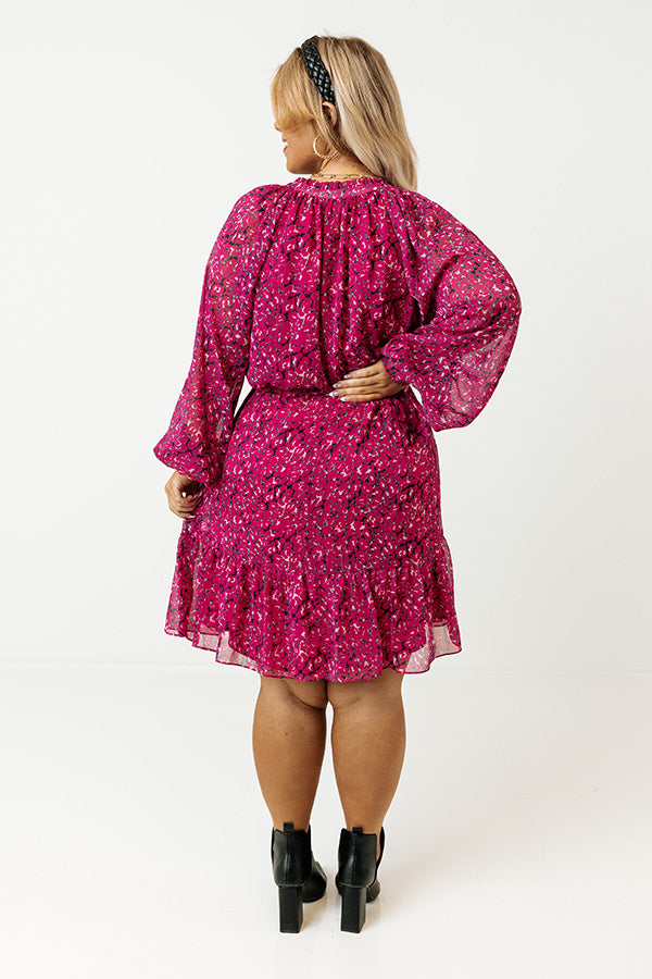 Ultimate Fuchsia Chiffon Shift Dress - Animal Print & Shimmer Accents