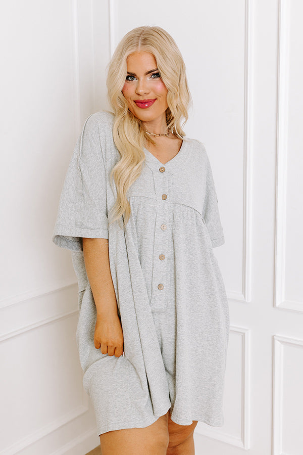 Premium Summer Comfort: Grey Curves Button-Down Romper