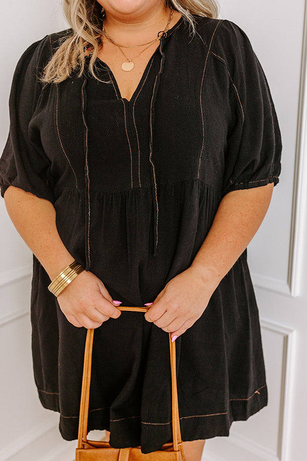 Ultimate Summer Party Linen-Blend Mini Dress - Black Curves