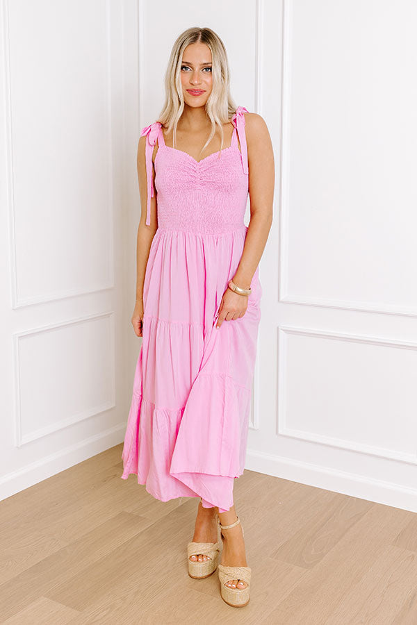 Premium Tucson Smocked Midi Dress - Summer Pink