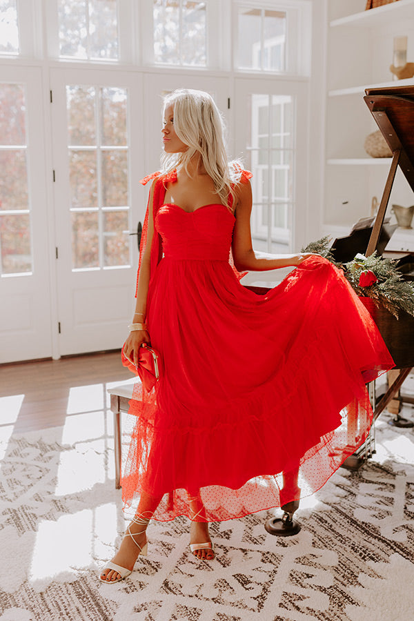 Ultimate Twirls Around The Room Tulle Midi Dress in Red