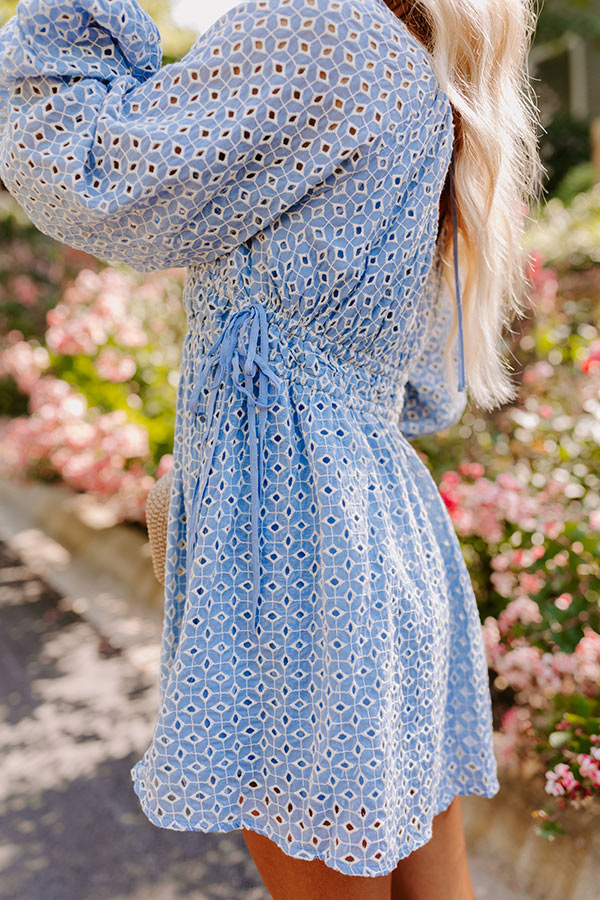 Ultimate Romance In The Air Eyelet Mini Dress - Blue