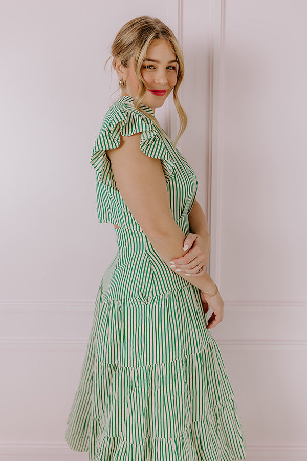 Premium Emerald Stripe Midi Dress for Effortless Style