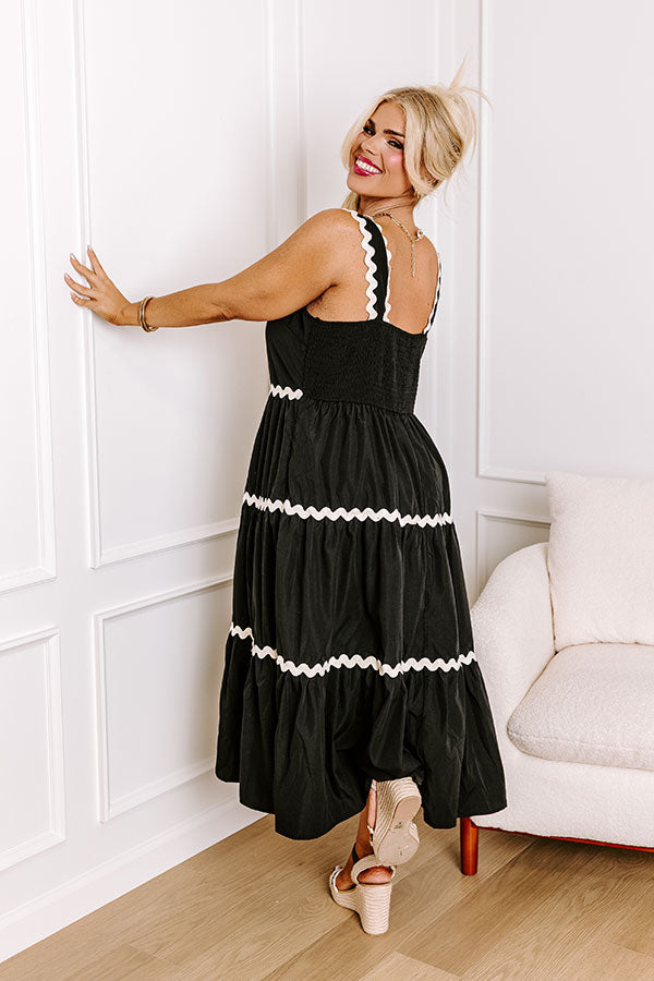 Ultimate Black Curves Patio Party Tiered Midi Dress