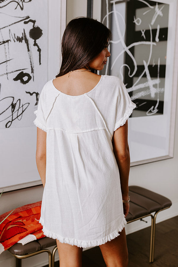 Premium Open Book Frayed Shift Top - Ivory