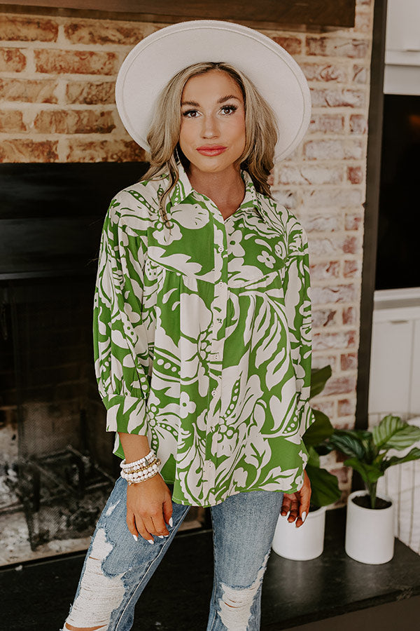 Premium Tropical Bungalow Button-Up Shirt