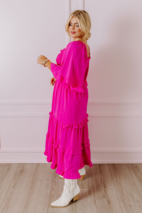 Ultimate Beach Elegance: Smocked Midi Dress in Hot Pink