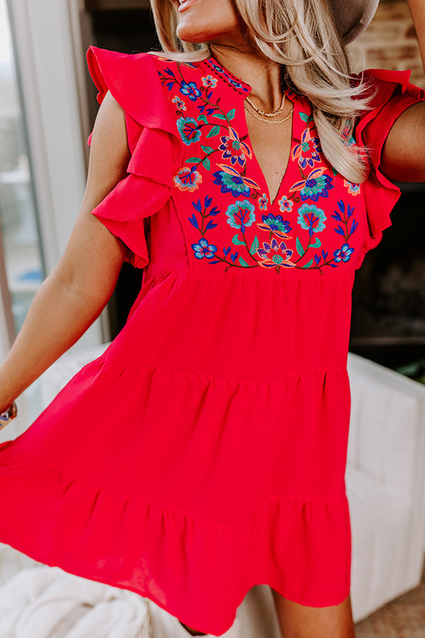 Premium Embroidered Bungalow Dress - Hot Pink