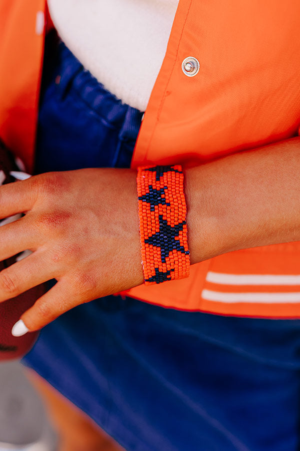 Premium Beaded Star Pattern Bracelet - Orange & Navy