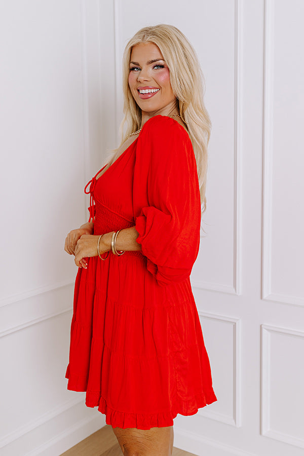 Premium Whispering Muse Smocked Mini Dress - Red Curves Edition