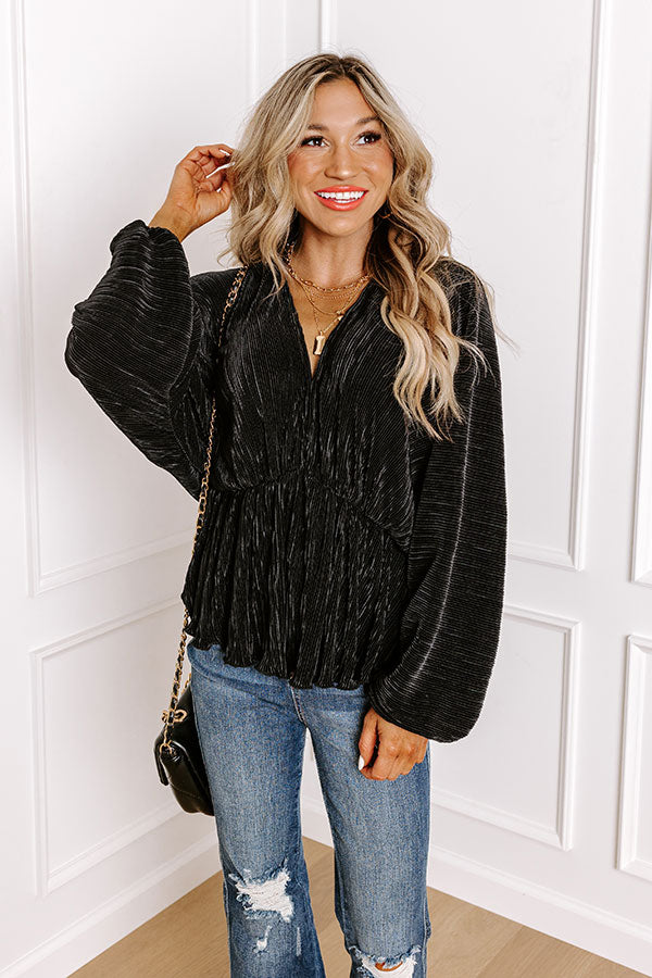 Premium Cider So Sweet Pleated Top - Black