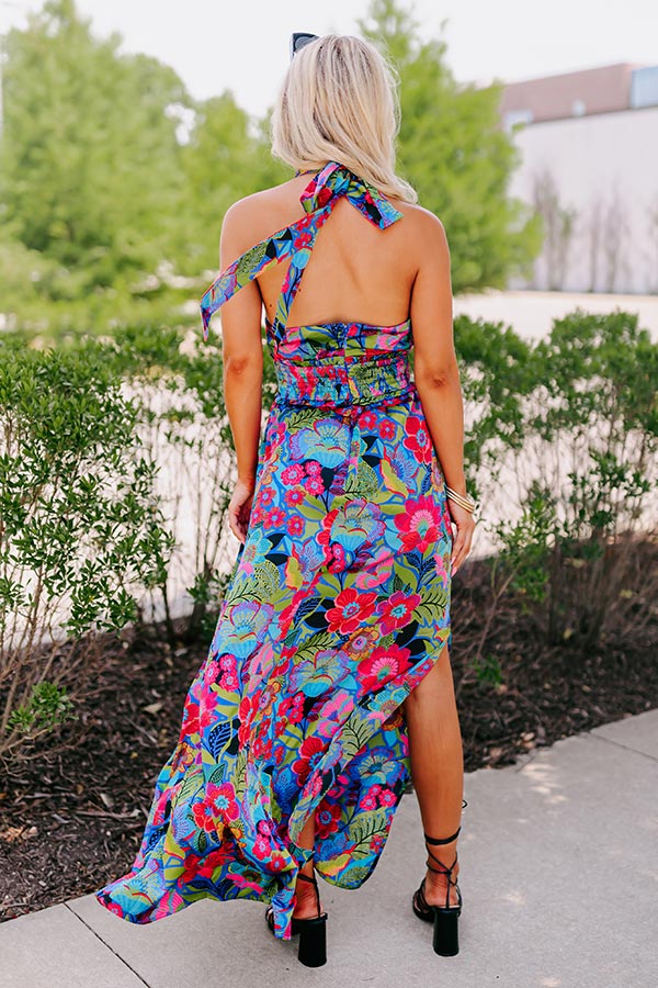 Premium Satin Maxi Dress - Vibrant Floral Print