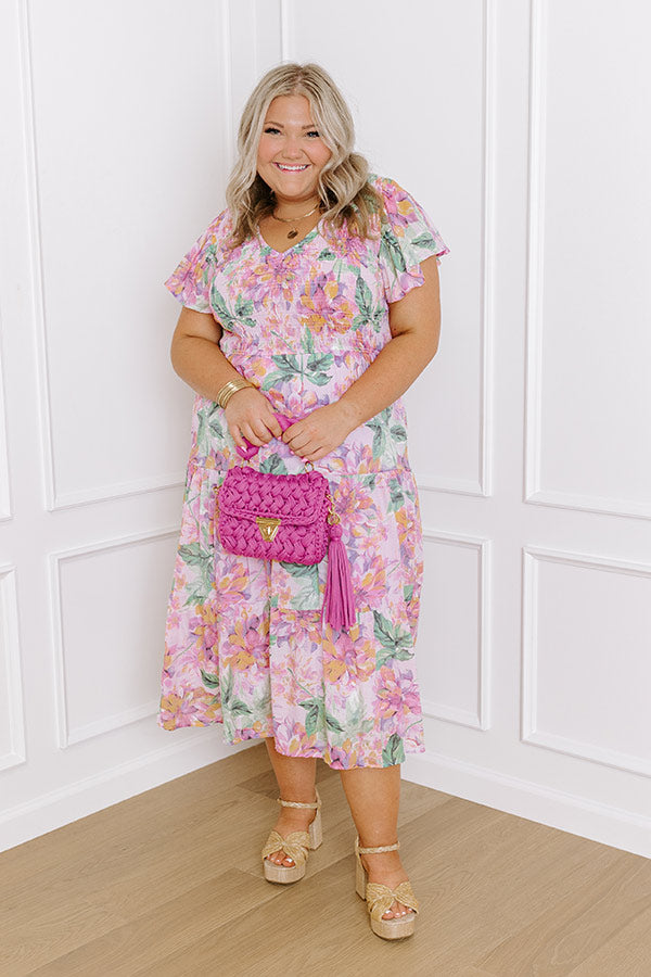 Premium Sunny Sangria Floral Midi Dress - Pink Curves