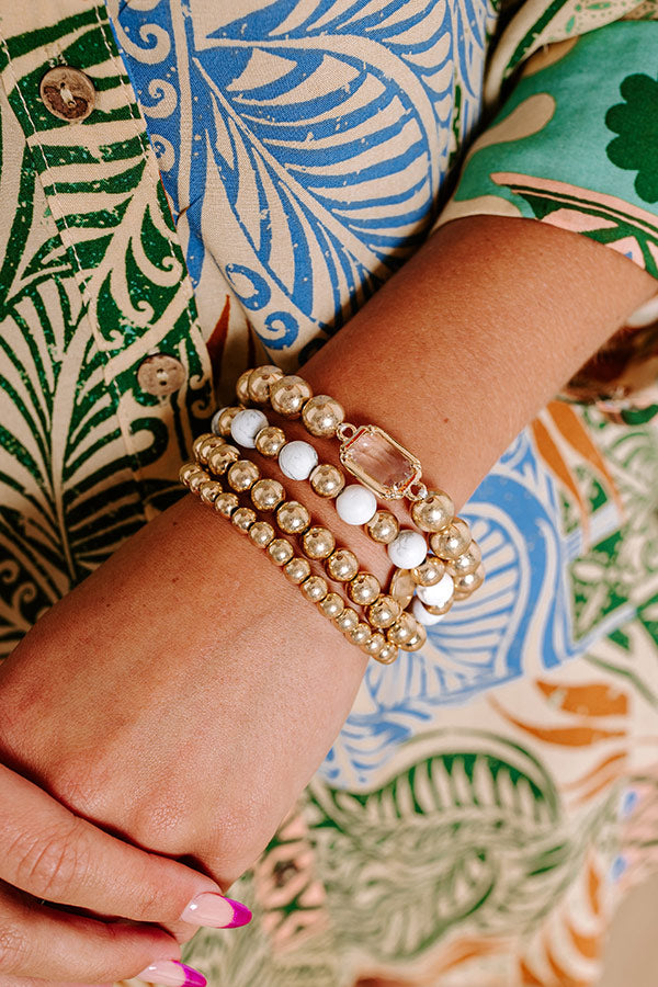 Ultimate Glam Stretch Bracelet Set - White & Gold