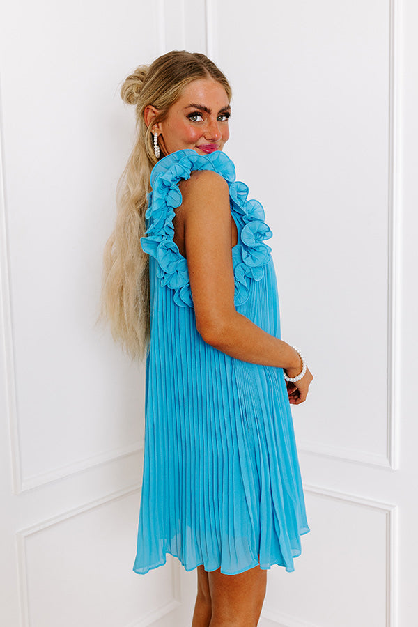 Premium Honeysuckle Dreams Pleated Dress - Ocean Blue Elegance