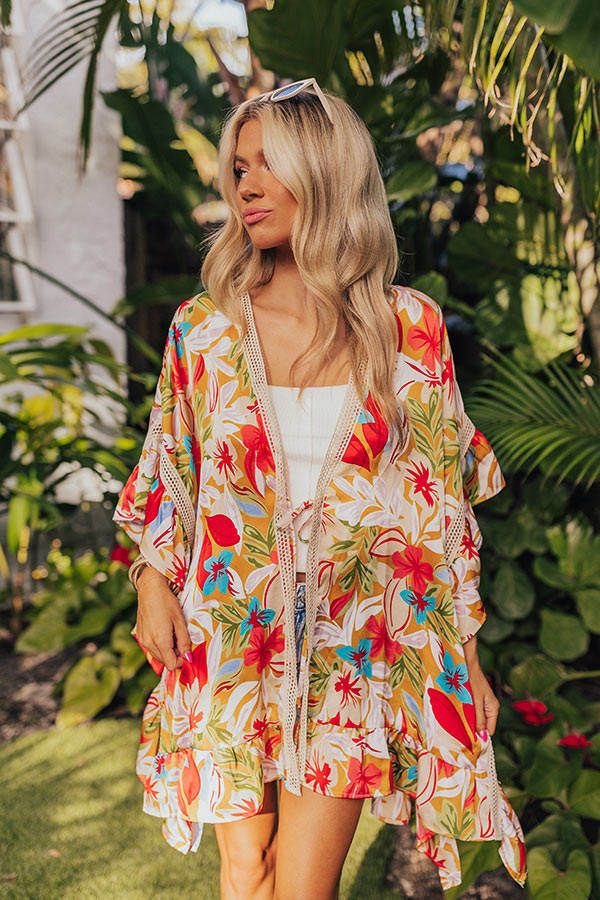 Ultimate Tropical Twilight Ruffle Overlay Dress in Honey