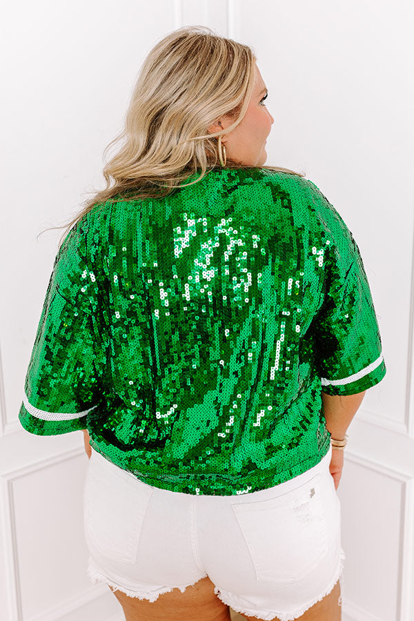 Ultimate Game Day Glow-Up: Green Curves Sequin Football Top