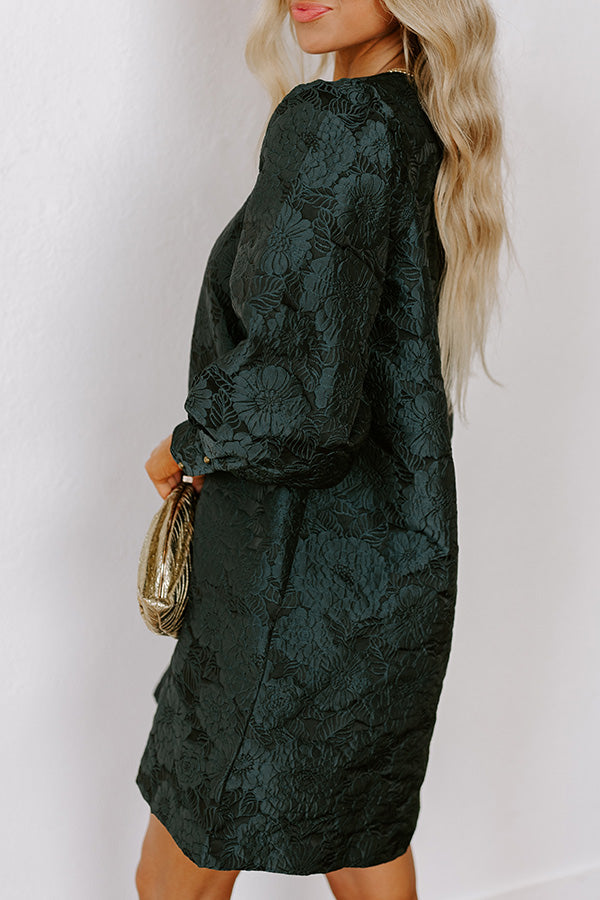 Premium Hunter Green Jacquard Mini Dress - Effortless Elegance