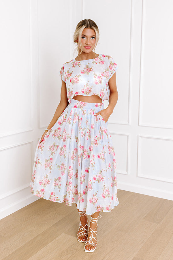 Premium Rose Garden High Waist Midi Skirt