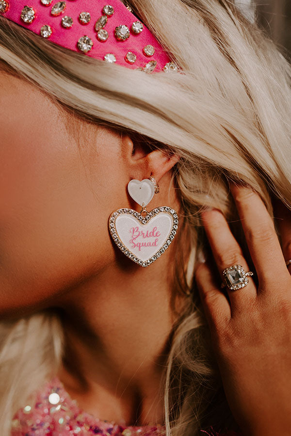 Ultimate Bride Squad Earrings - Elegant White Heart Design