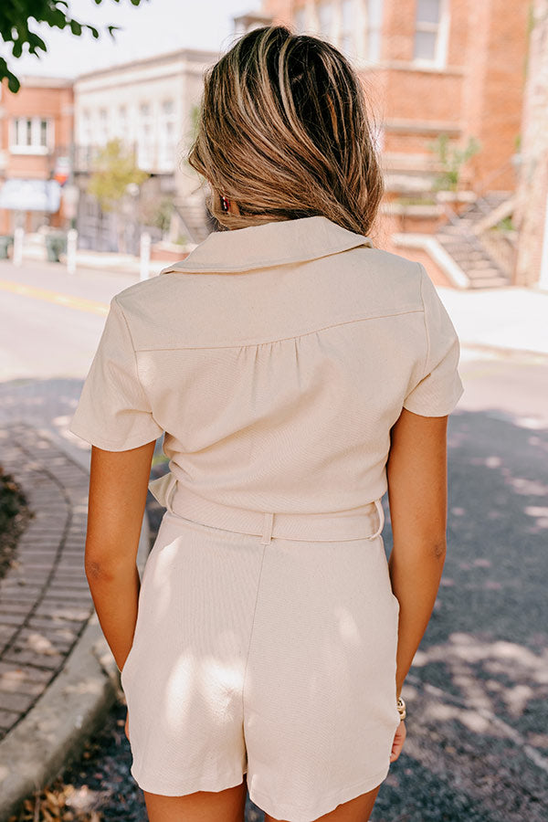 Ultimate Sophistication: Light Beige Denim Romper