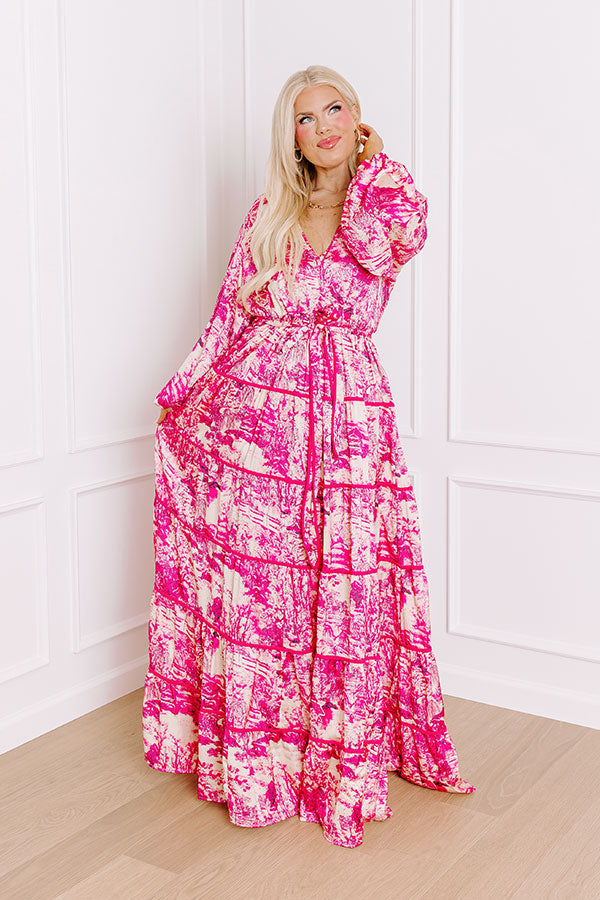 Premium Satin Maxi Dress with Keyhole Accent - Hot Pink Curves