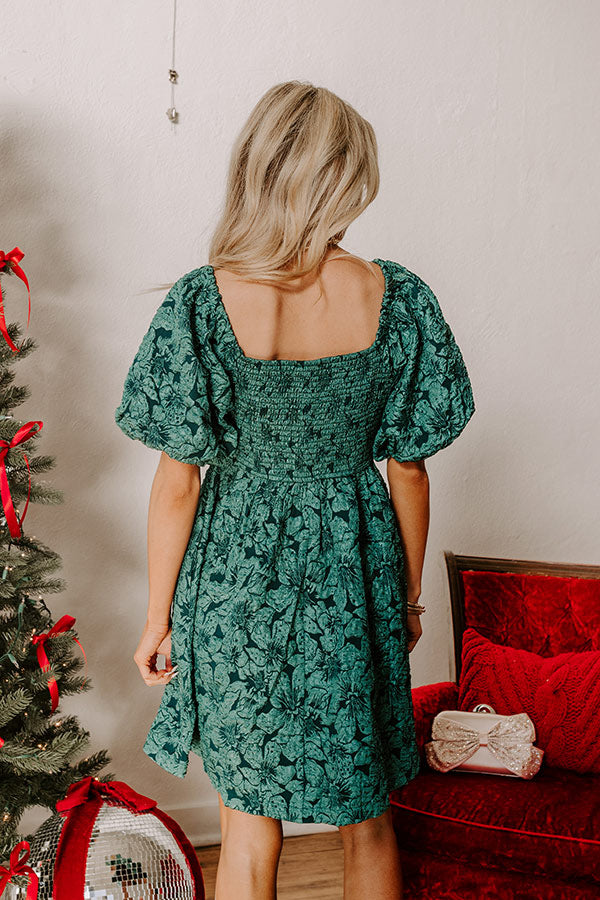 Ultimate Holiday Happiness Jacquard Mini Dress in Hunter Green