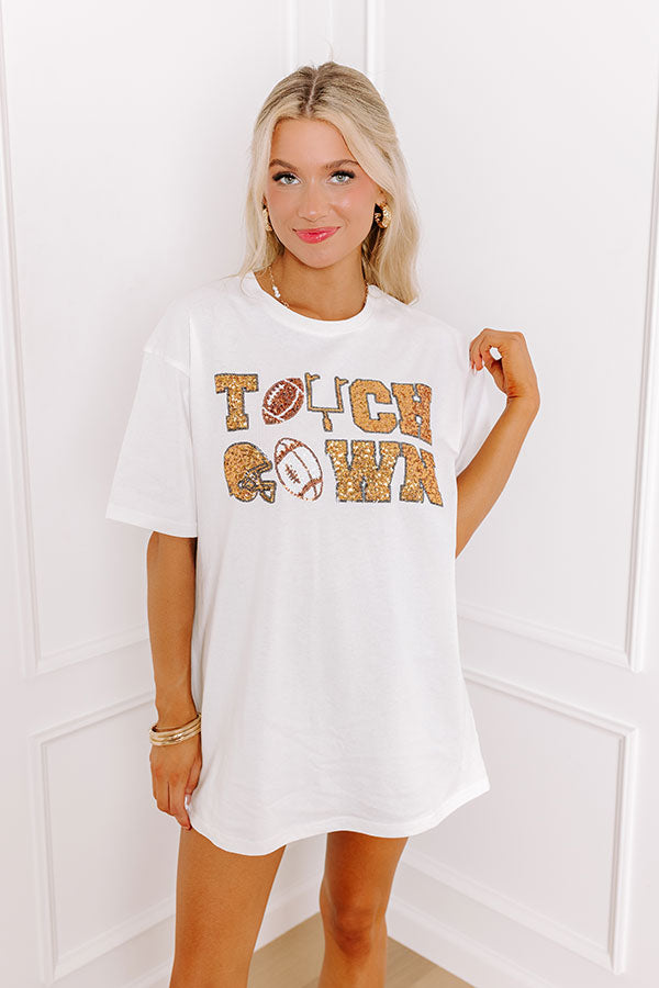 Ultimate Touchdown Sequin Oversized Tee - White