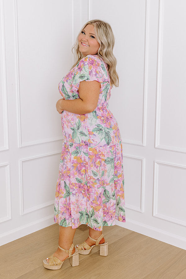 Premium Sunny Sangria Floral Midi Dress - Pink Curves